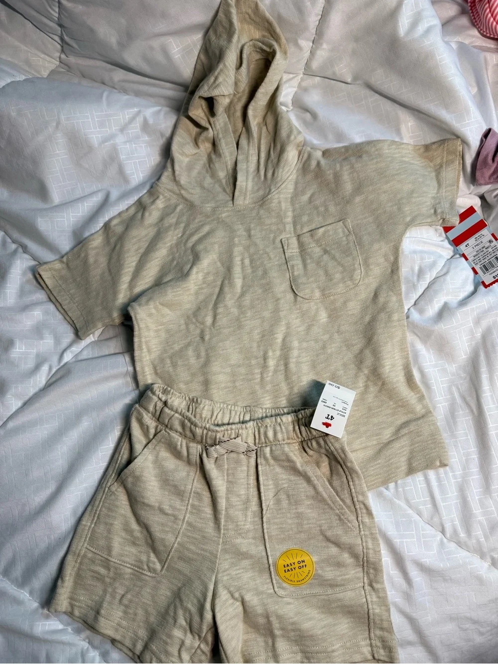 Cat & Jack Beige Hooded Tee and Shorts Set